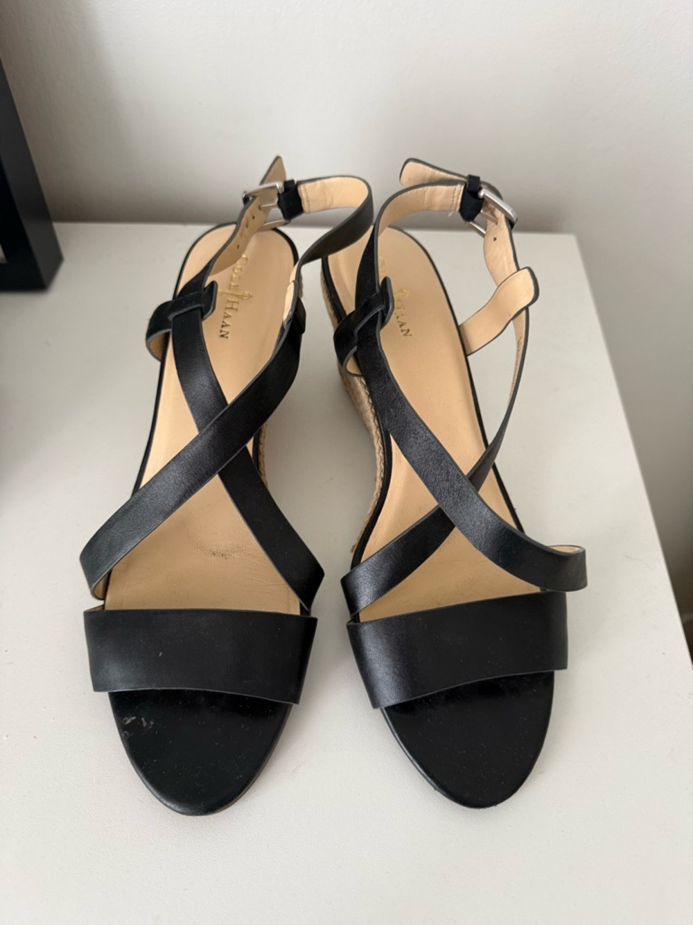 Cole Haan Black Wedges with Leather Straps